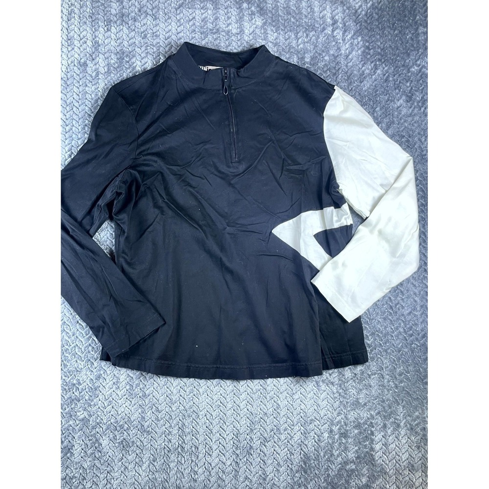Jamie Sadock Golf Top Womens Large Black White Cotton Quarter Zip Performance